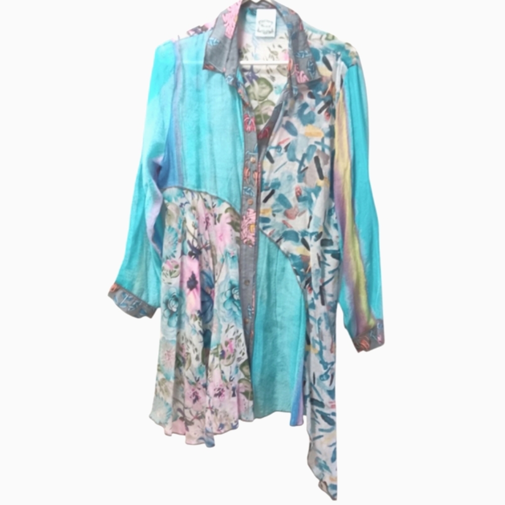 - Colorful Asymmetrical Summer Button-Up Shirt